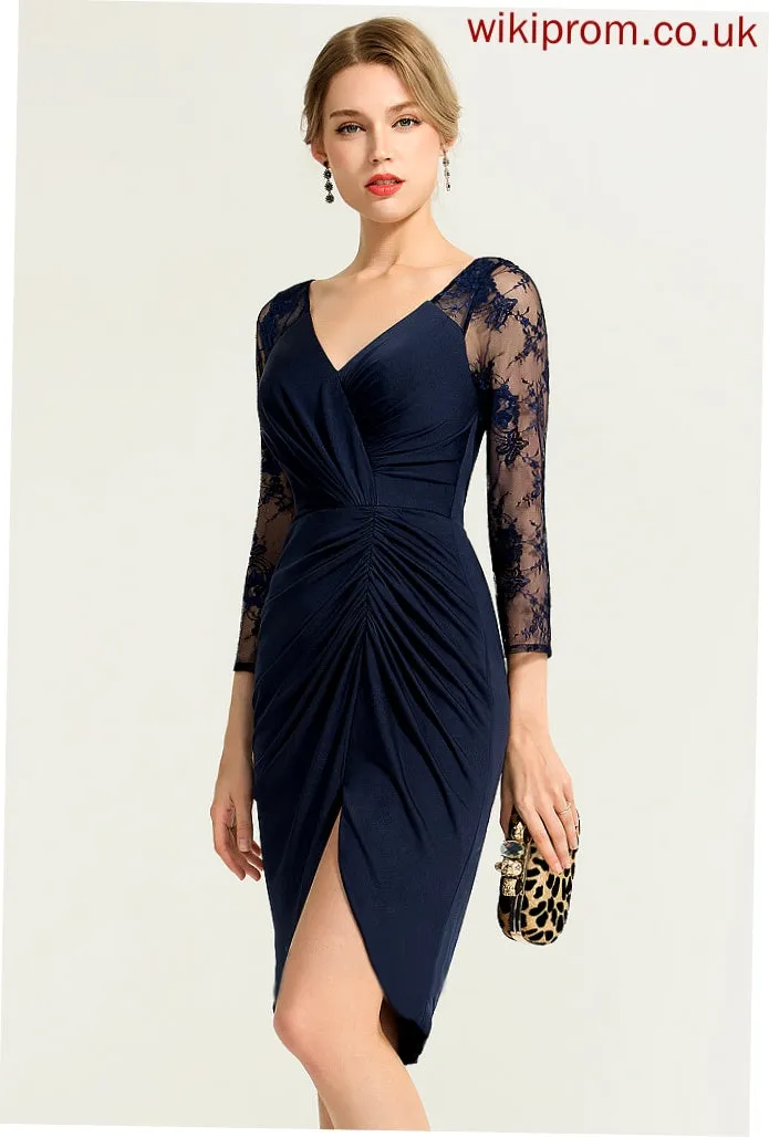 Asymmetrical V-neck Lace Cocktail Dresses Cocktail Ruffle Sheath/Column Jersey With Heidy Dress