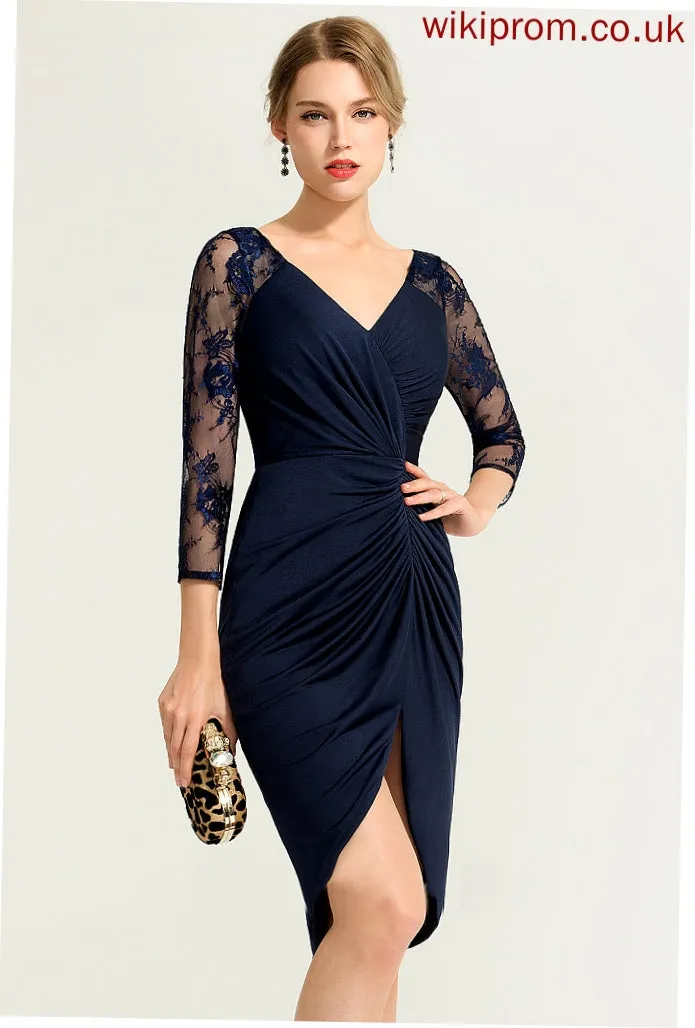 Asymmetrical V-neck Lace Cocktail Dresses Cocktail Ruffle Sheath/Column Jersey With Heidy Dress