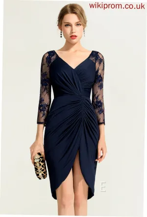 Asymmetrical V-neck Lace Cocktail Dresses Cocktail Ruffle Sheath/Column Jersey With Heidy Dress