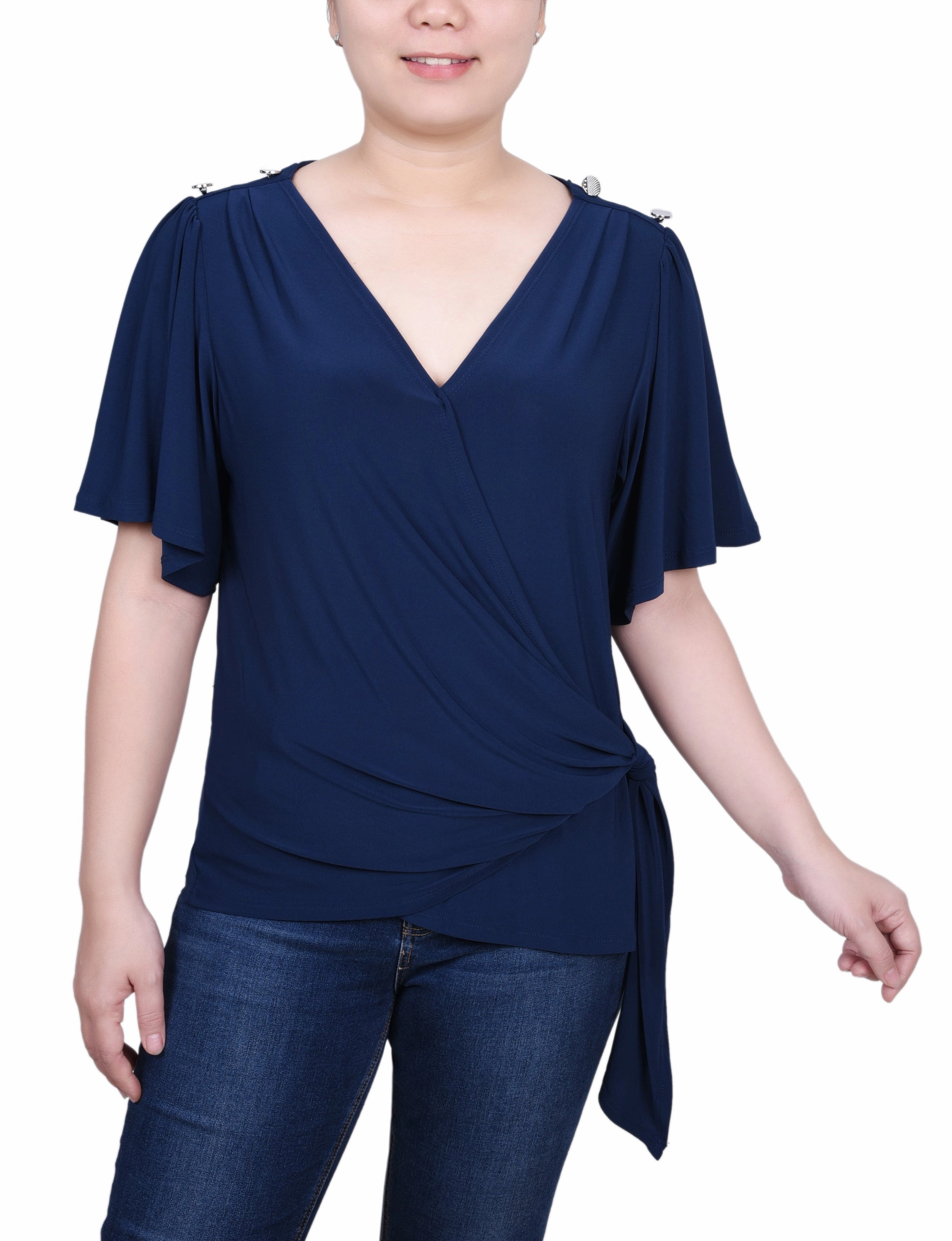 simple design Petite Short Sleeve Wrap Top