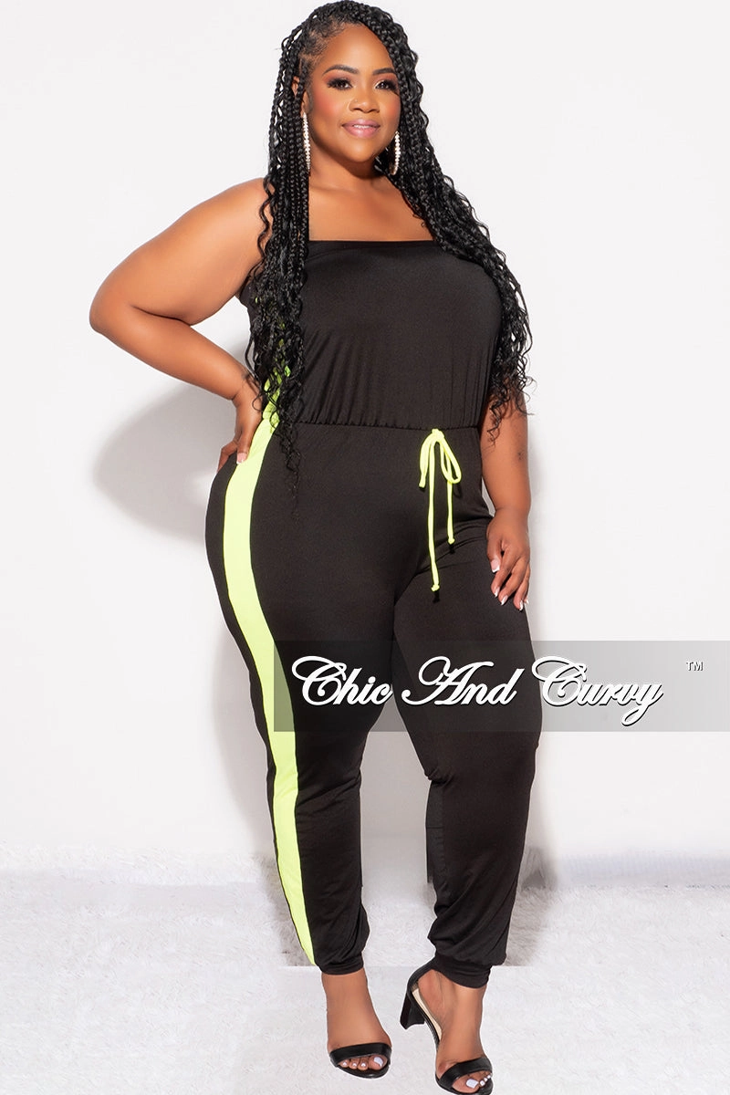 Final Sale Plus Size Strapless Tube Jumpsuit in Black and Neon Green Quick Change