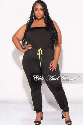 Final Sale Plus Size Strapless Tube Jumpsuit in Black and Neon Green Stretchable Fabric Odor control