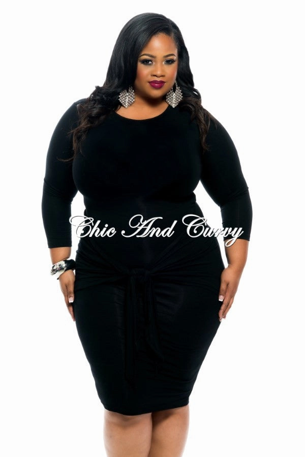 Final Sale Plus Size BodyCon with Tie Front in Black Fashionable Cut
