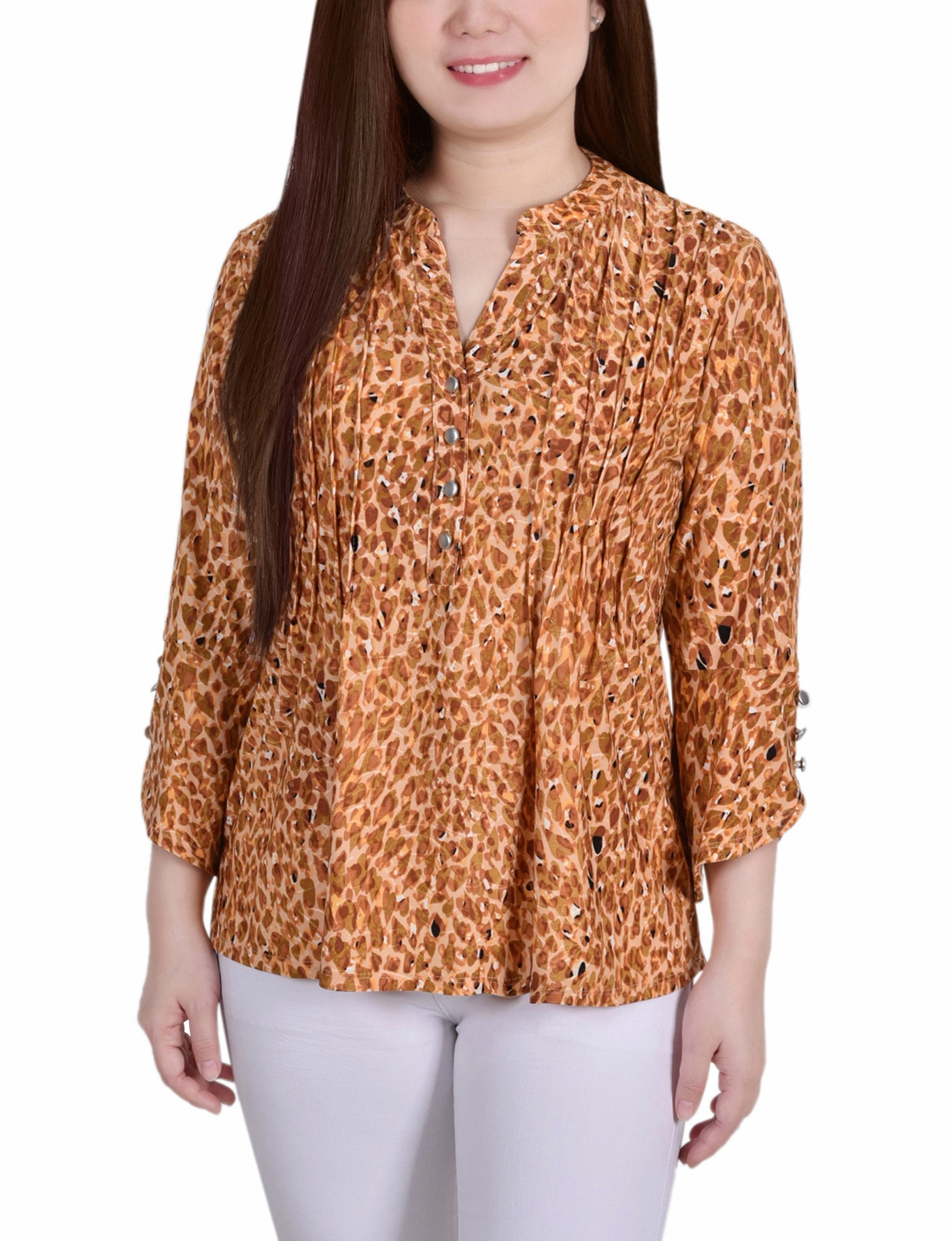 3/4 Sleeve Overlapped Bell Sleeve Y Neck Top VNeckline