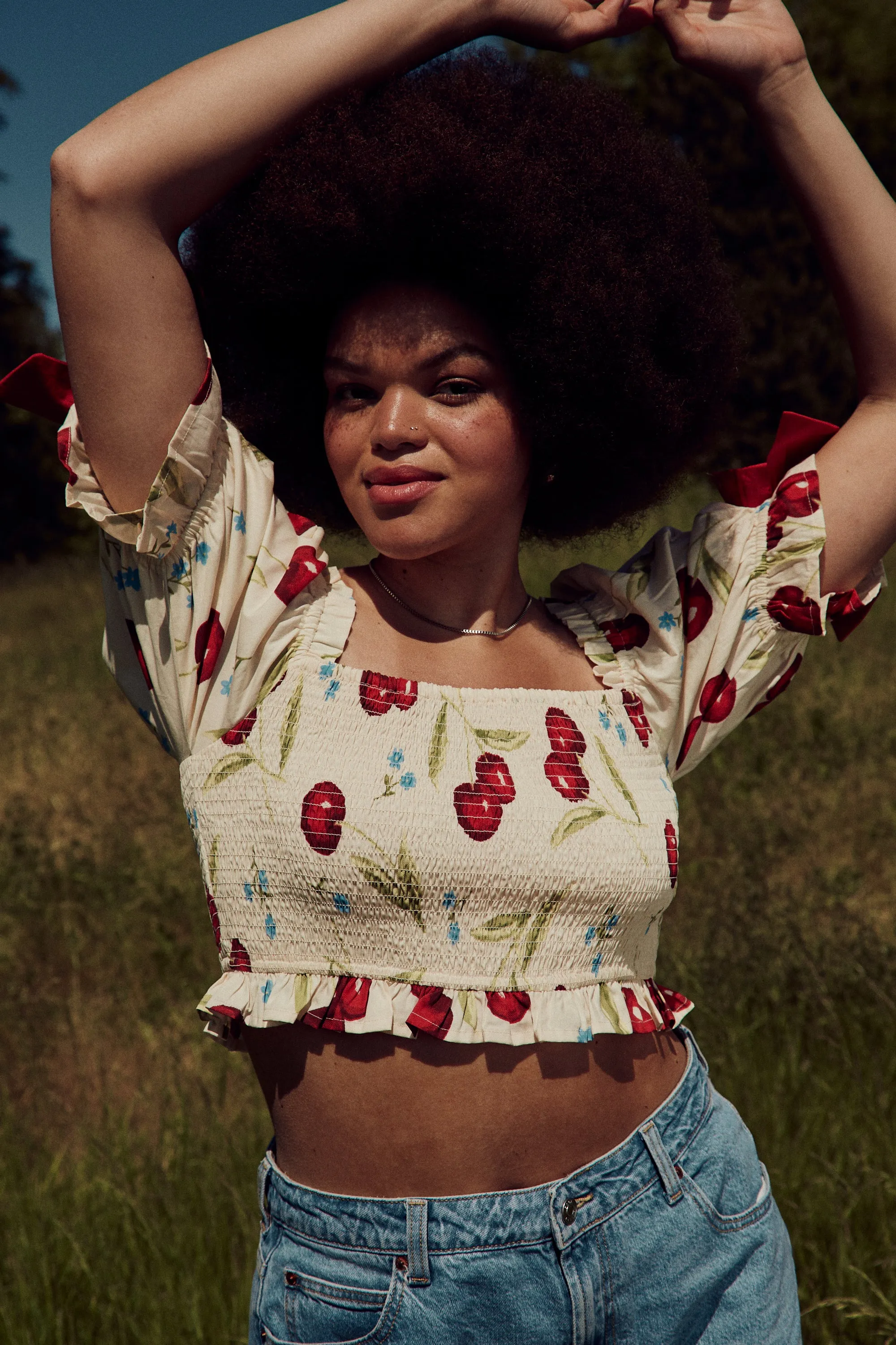 Augustine Shirred Crop Top - Curve Yarn Dye Stripe