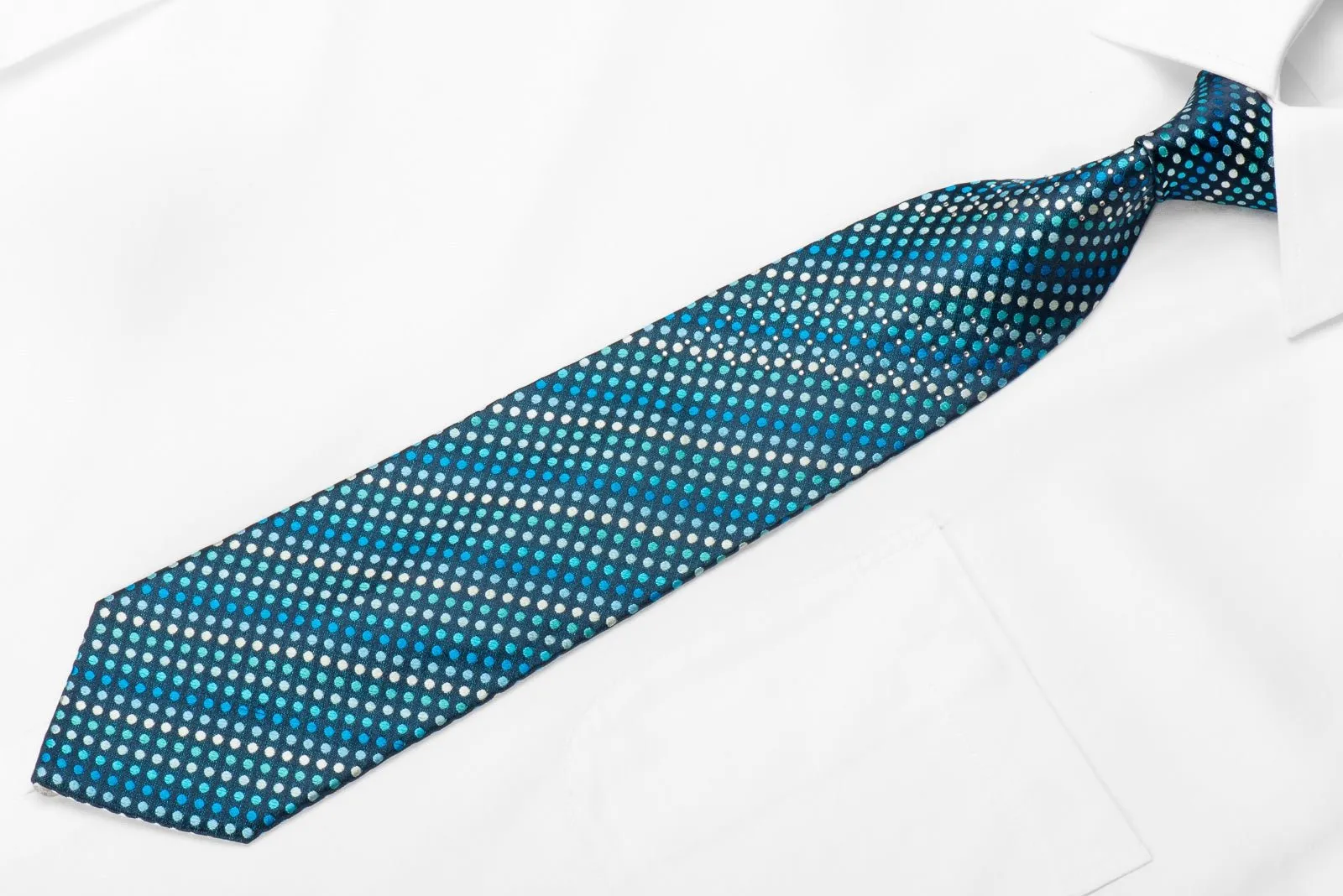 Austin Reed Mens Crystal Silk Necktie Dots On Blue Sparkling With Rhinestones