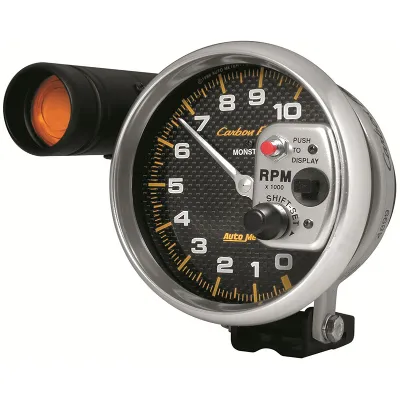Auto Meter - Carbon Fiber Series Shift-Lite Tachometer 5", Pedestal Mount, External incandescent Shift Light, 0-10,000 rpm