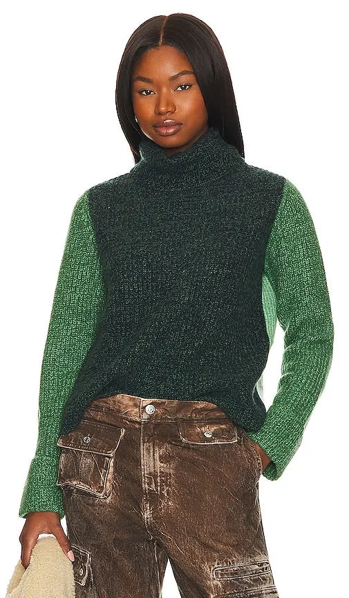 Autumn Cashmere Color Block Turtleneck in Green