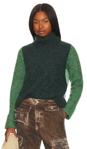 Autumn Cashmere Color Block Turtleneck in Green