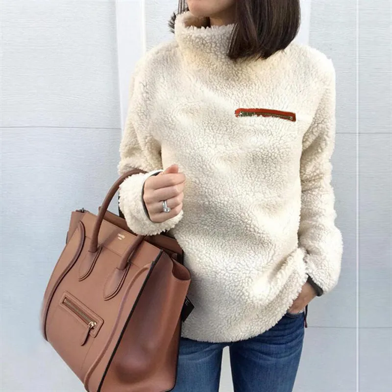 Autumn Sweaters Pullover Women's Fashion Zipper Turtleneck Top