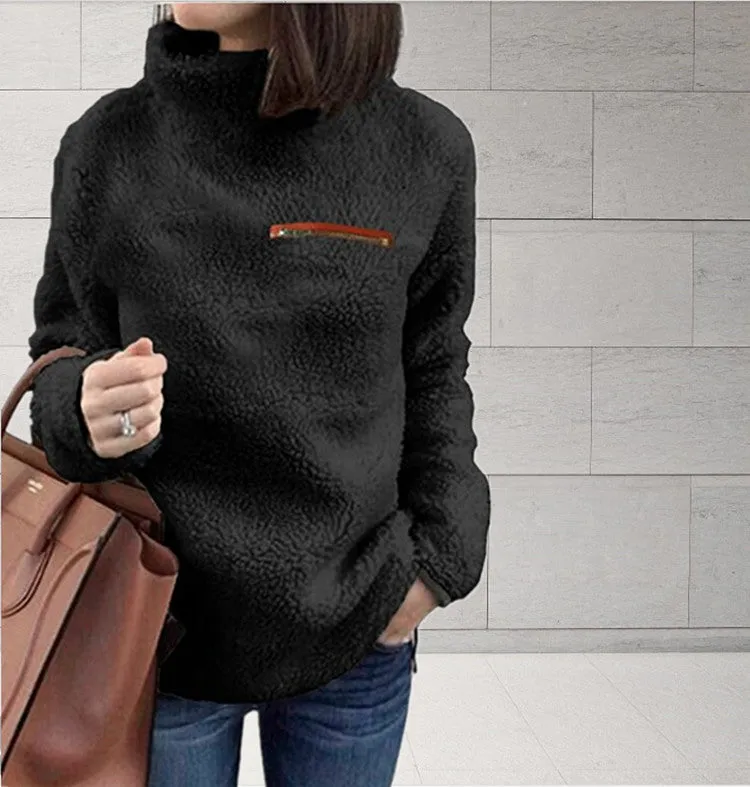 Autumn Sweaters Pullover Women's Fashion Zipper Turtleneck Top