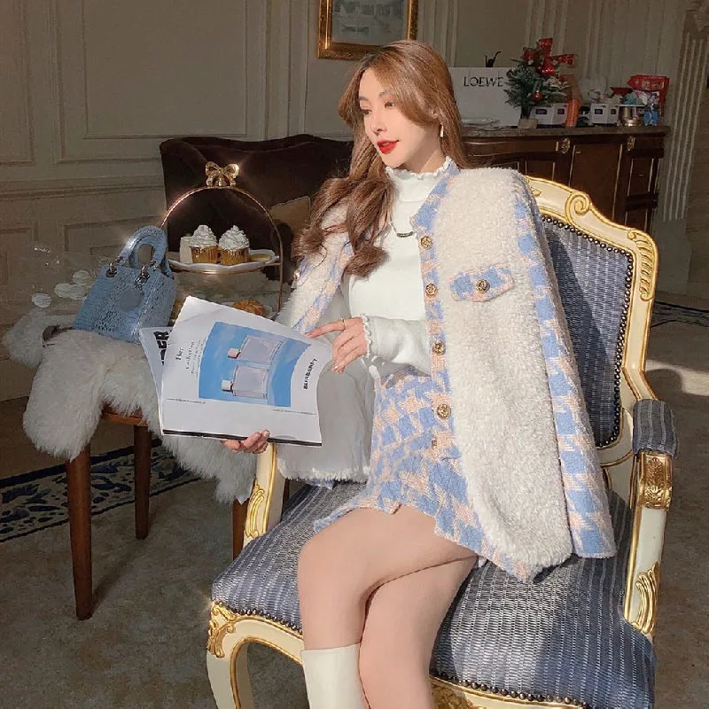 Autumn Winter Skirt Suit Single-breasted Coat High Waist