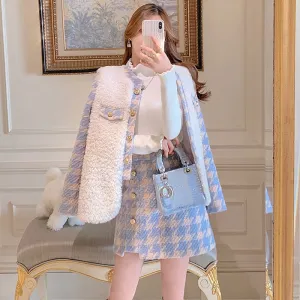 Autumn Winter Skirt Suit Single-breasted Coat High Waist