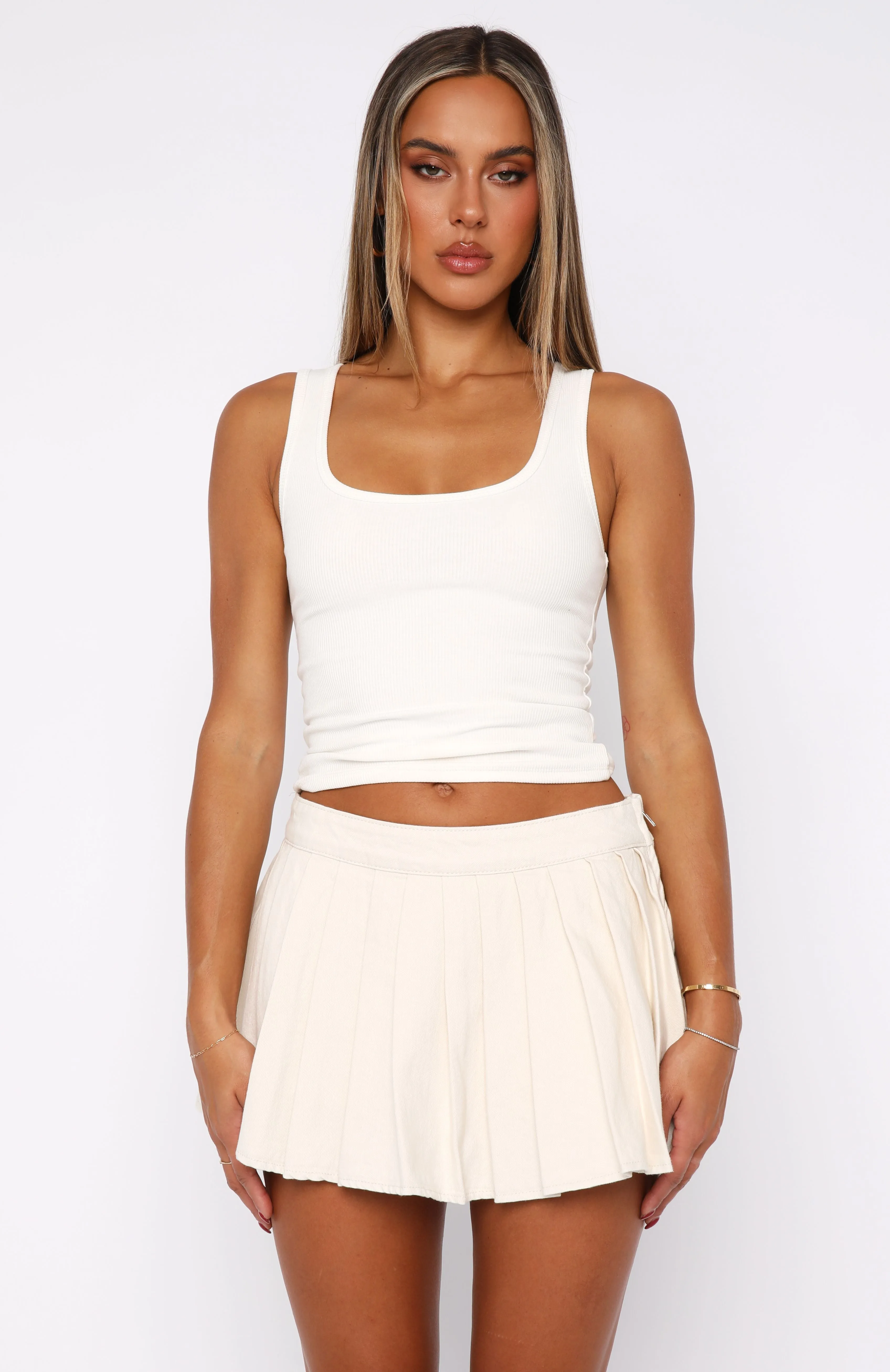 Ayla Denim Mini Skort Cream Silicone Grip Trim