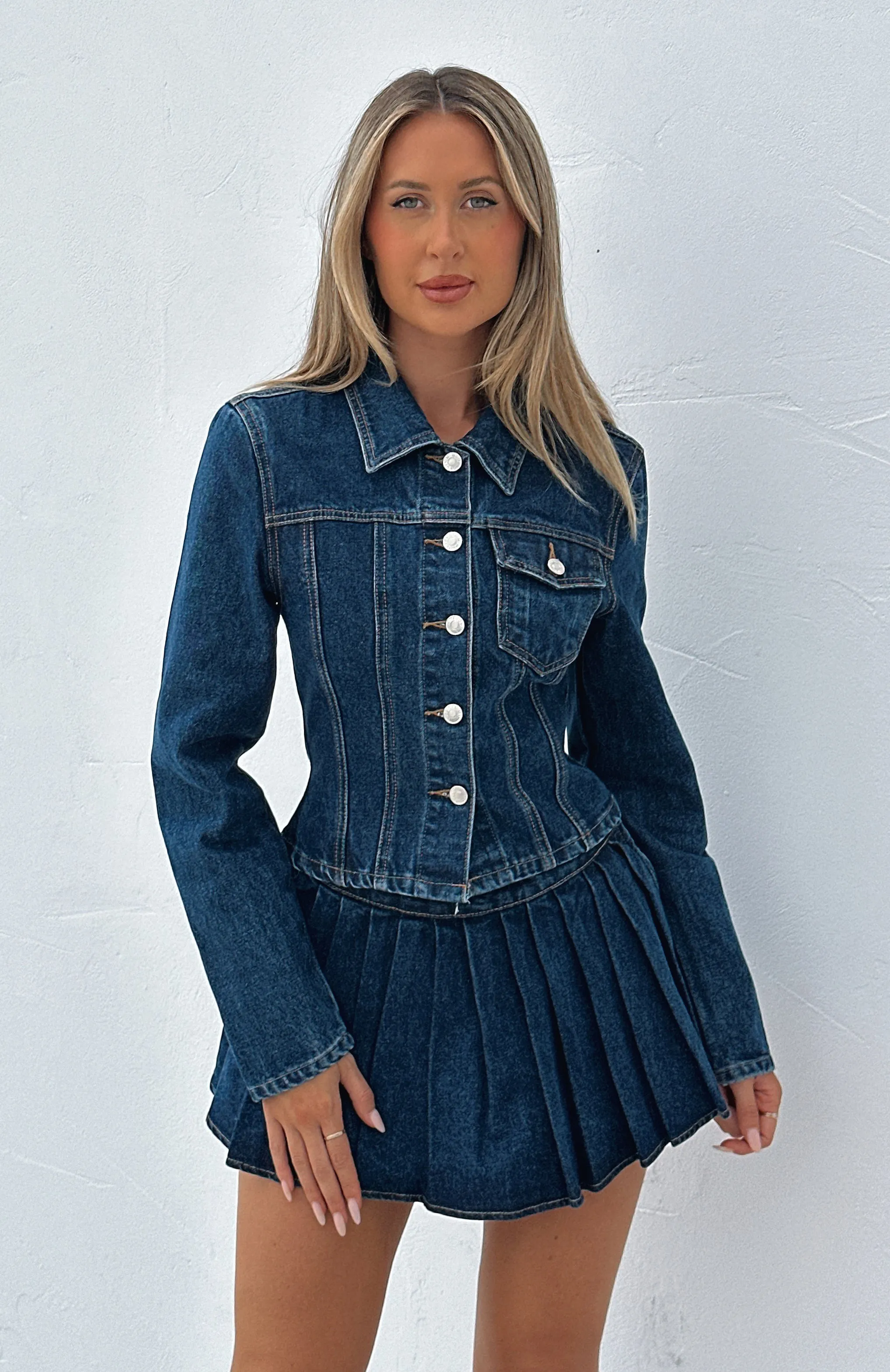 Ayla Denim Mini Skort Dark Blue Floor Length