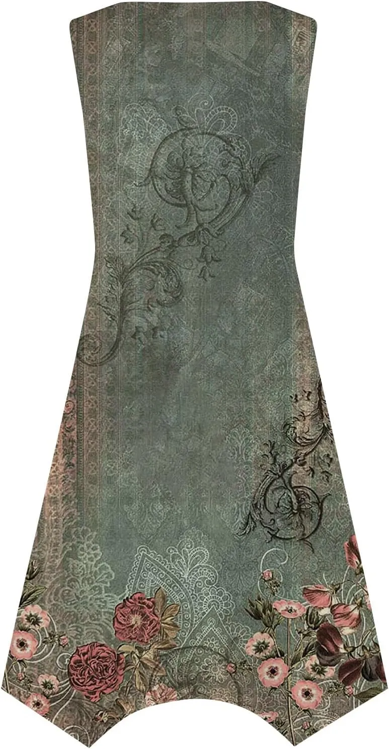 Azeralia Spring Long Dresses for Women 2024 V Neck Maxi Dress for Women Summer Sleeveless Boho Dlowy Sundress Long Sundresses