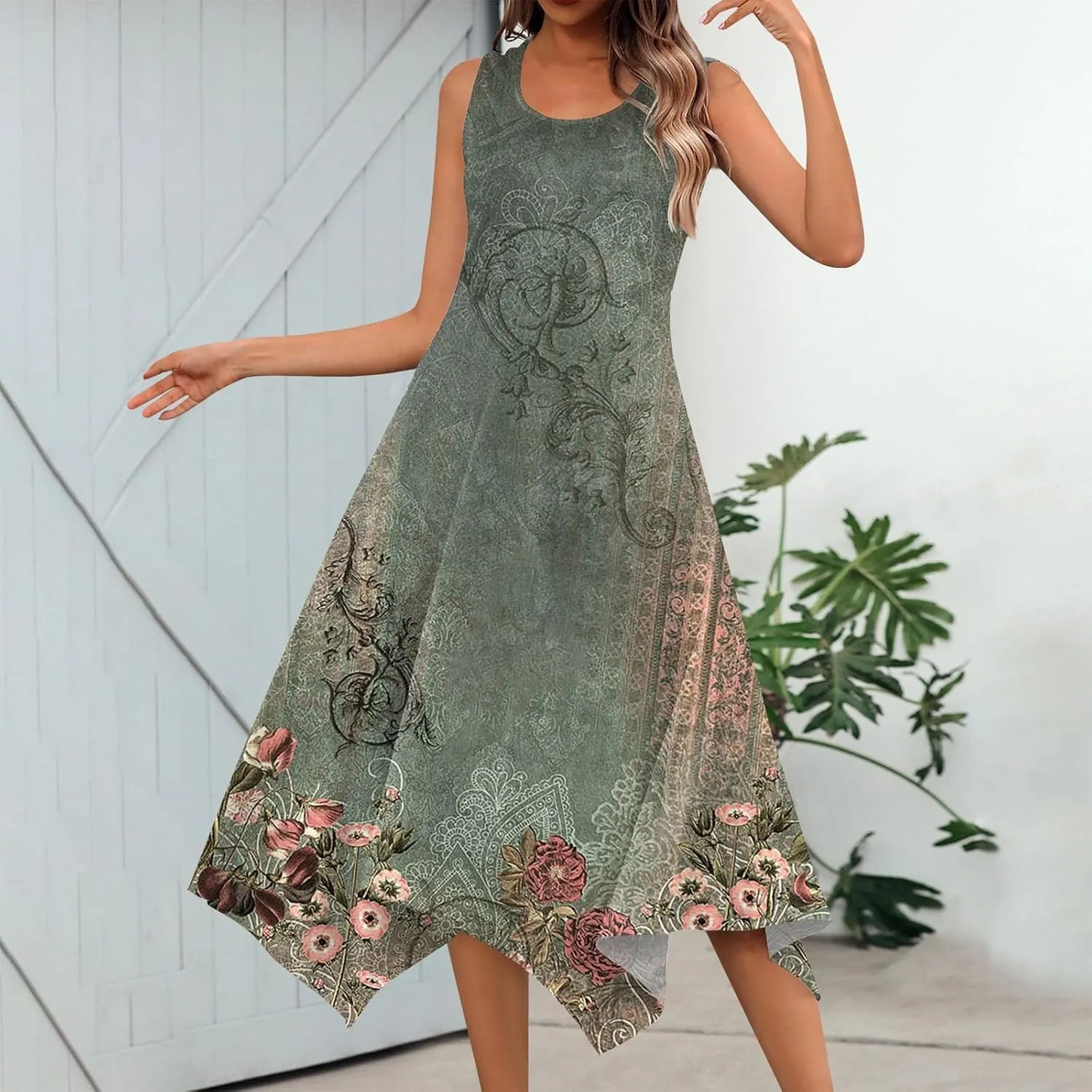 Azeralia Spring Long Dresses for Women 2024 V Neck Maxi Dress for Women Summer Sleeveless Boho Dlowy Sundress Long Sundresses