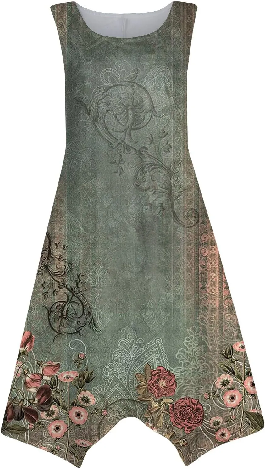 Azeralia Spring Long Dresses for Women 2024 V Neck Maxi Dress for Women Summer Sleeveless Boho Dlowy Sundress Long Sundresses