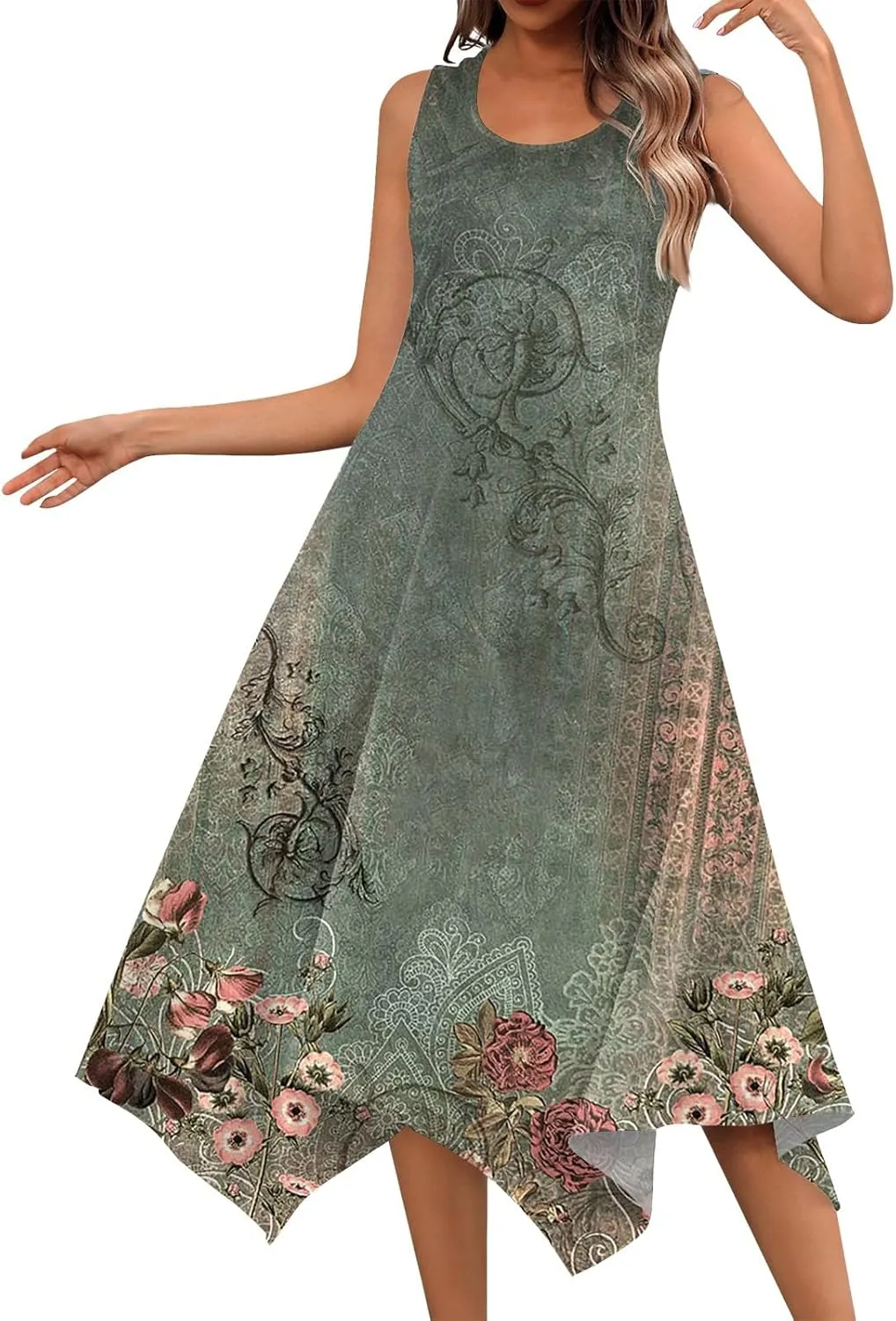 Azeralia Spring Long Dresses for Women 2024 V Neck Maxi Dress for Women Summer Sleeveless Boho Dlowy Sundress Long Sundresses