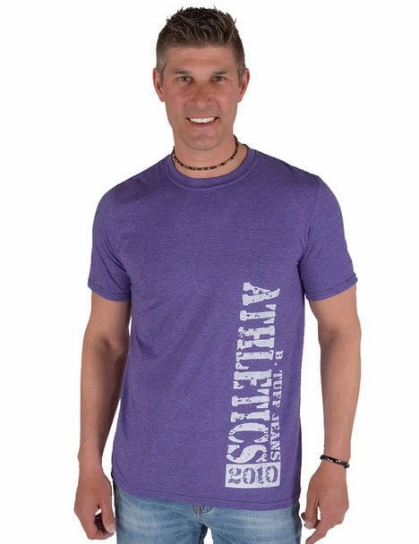 B Tuff Mens Left Chest Logo Purple Cotton Blend S/S T-Shirt Spandex Enhanced Elasticity Trendy Fashion