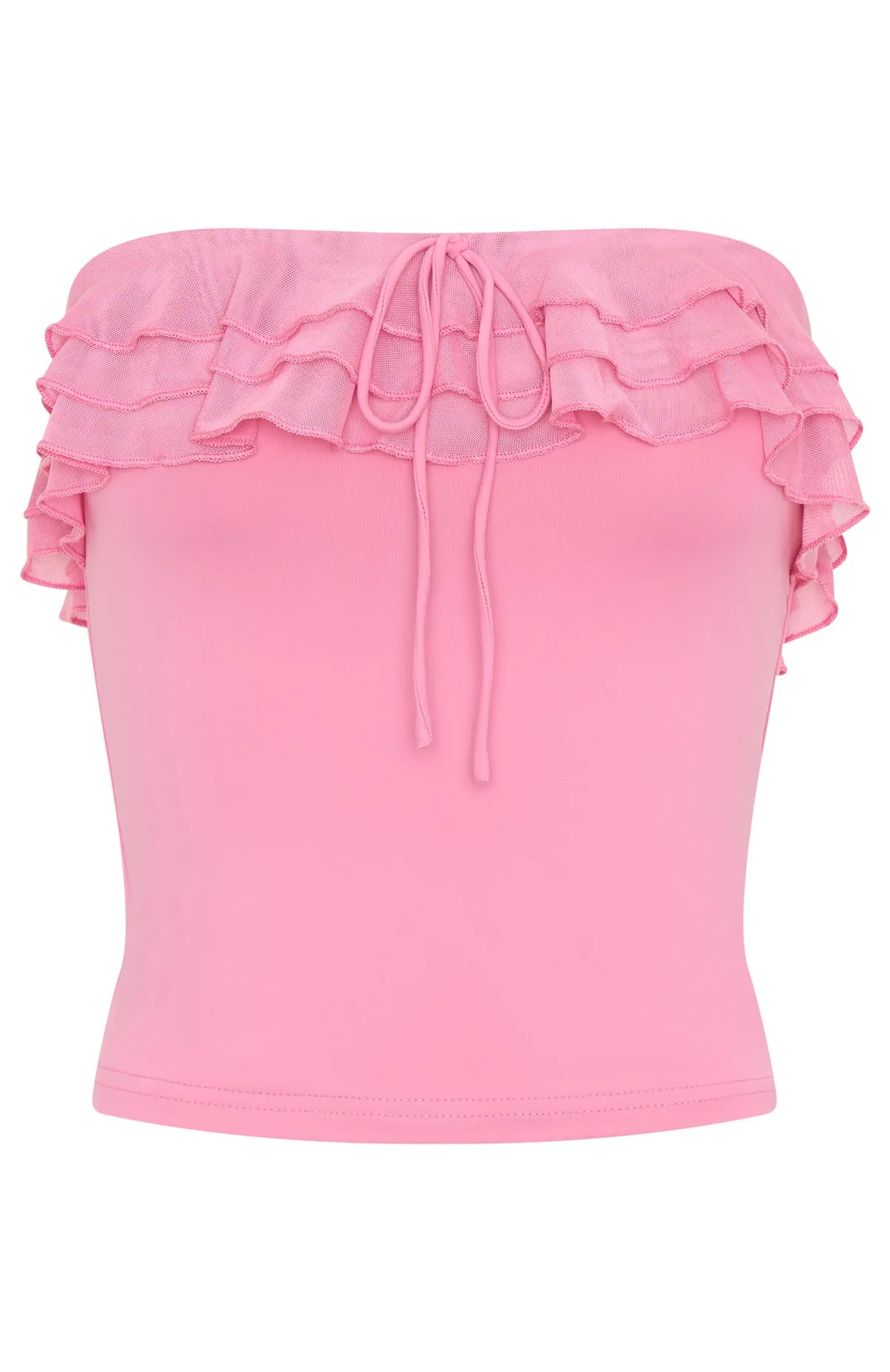 Baby, Come Over Strapless Top Pink Contrast Stitch Accent Everyday Comfort Fit