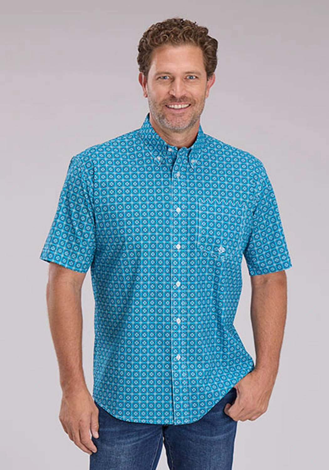 Comfortable Fabric Roper Mens 2503 Bluebird Foulard Blue 100% Cotton 1 Pkt S/S Shirt