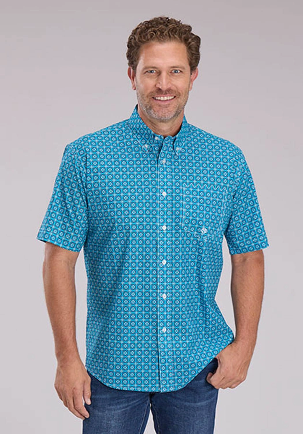 Fashion Layer Non Iron Roper Mens 2503 Bluebird Foulard Blue 100% Cotton 1 Pkt S/S Shirt