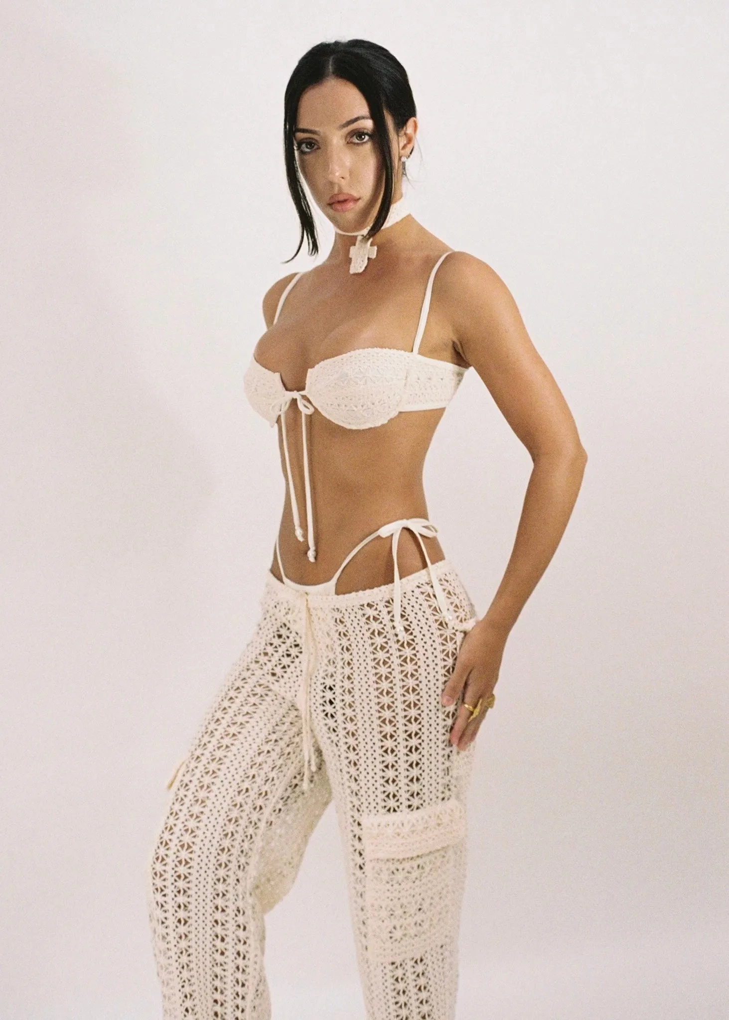 Bahia Cargo Pants | Beige Crochet NonRestrictiveCut Versatile Comfort