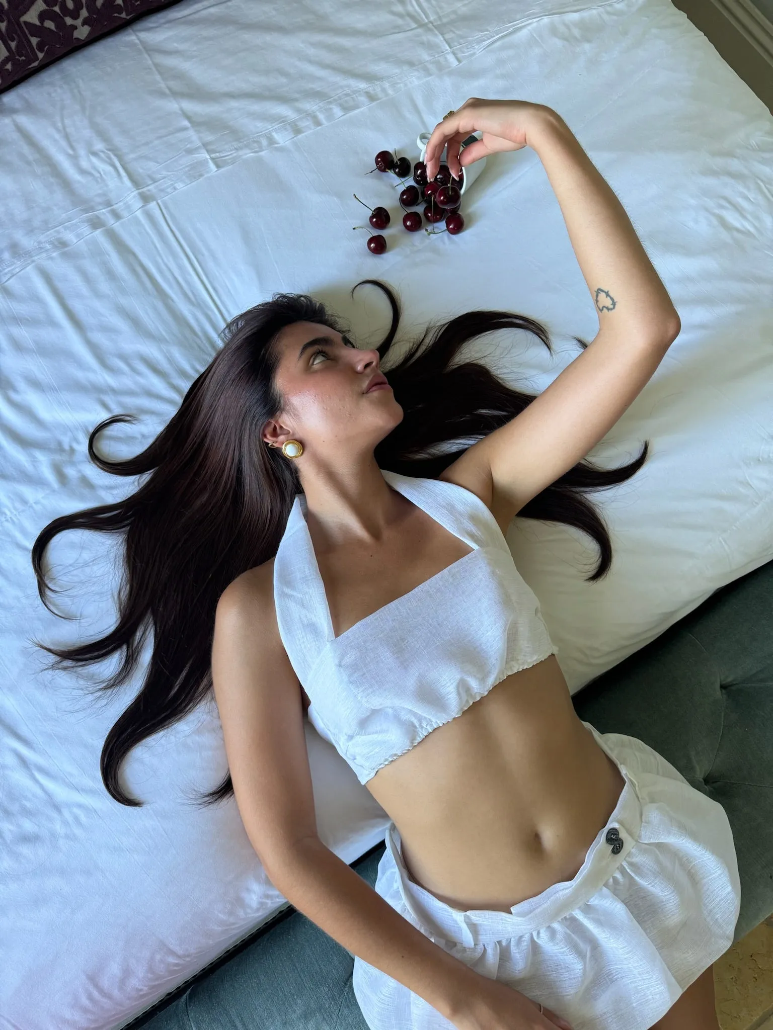 Professional Cut Charlotte Rework Halter Crop Top | White Linen