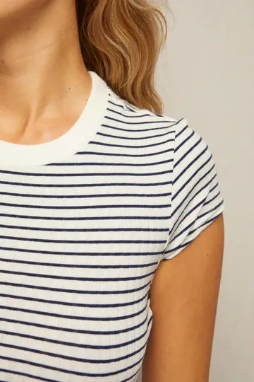Sustainable Manufacturing Process Jude Stripe Rib Crew Tee - Navy/White