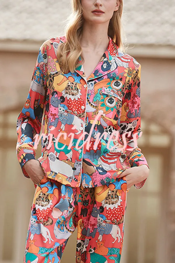 Banquet Cat Print Home Long Sleeved Two-piece Set