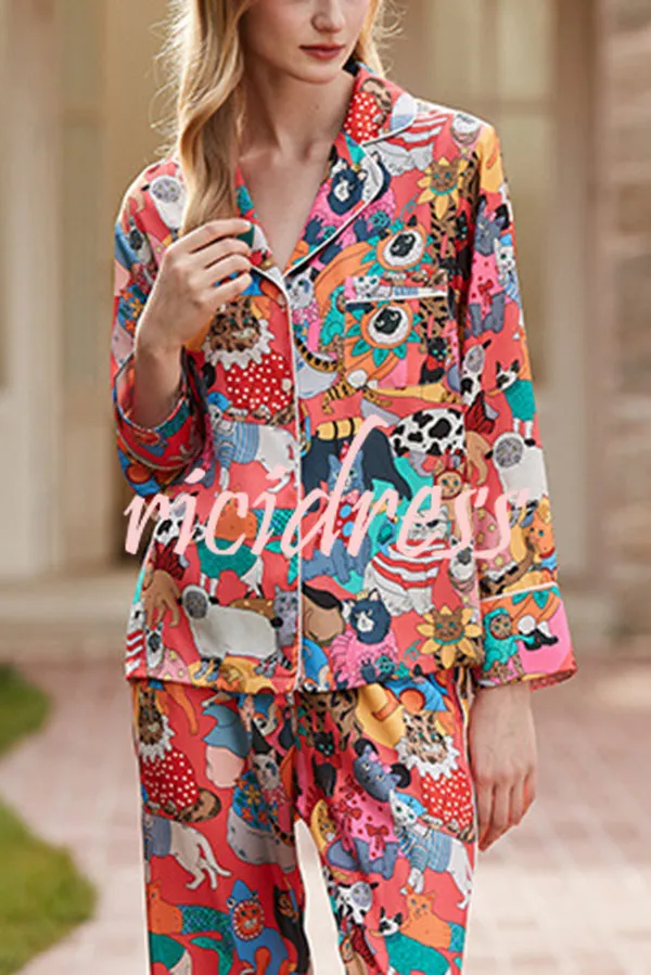 Banquet Cat Print Home Long Sleeved Two-piece Set