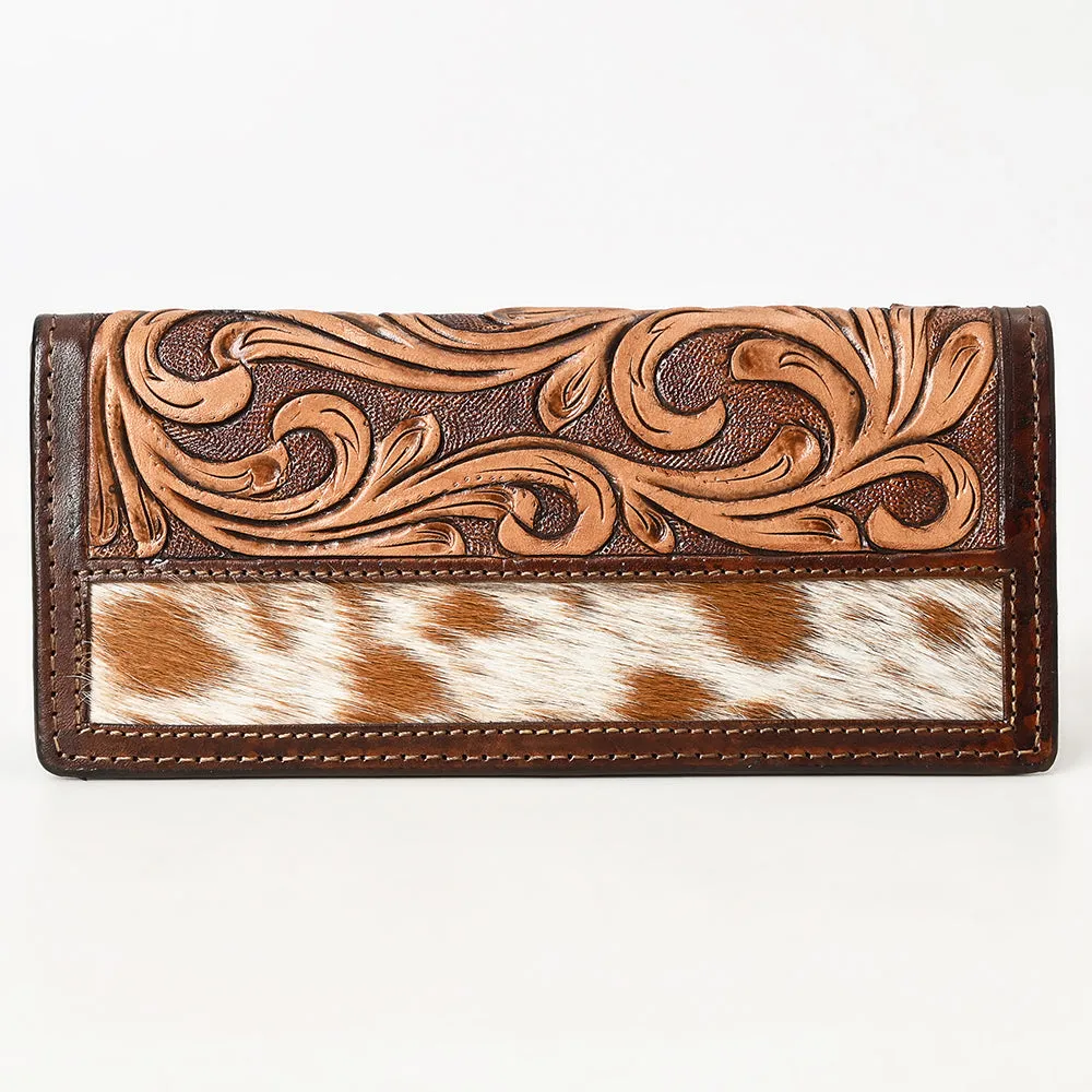 BAR H EQUINE Rodeo Floral Bifold & Trifold Wallet For Men Women HairOn Genuine Leather Brown