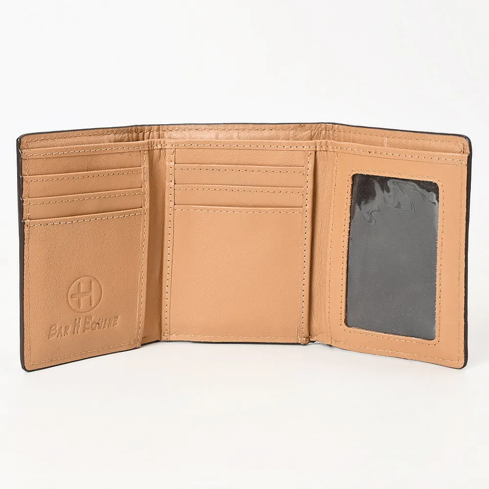 BAR H EQUINE Rodeo Floral Bifold & Trifold Wallet For Men Women HairOn Genuine Leather Brown