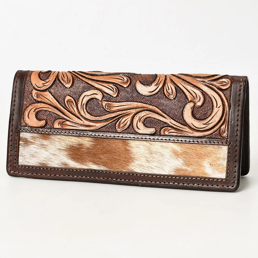 BAR H EQUINE Rodeo Floral Bifold & Trifold Wallet For Men Women HairOn Genuine Leather Brown