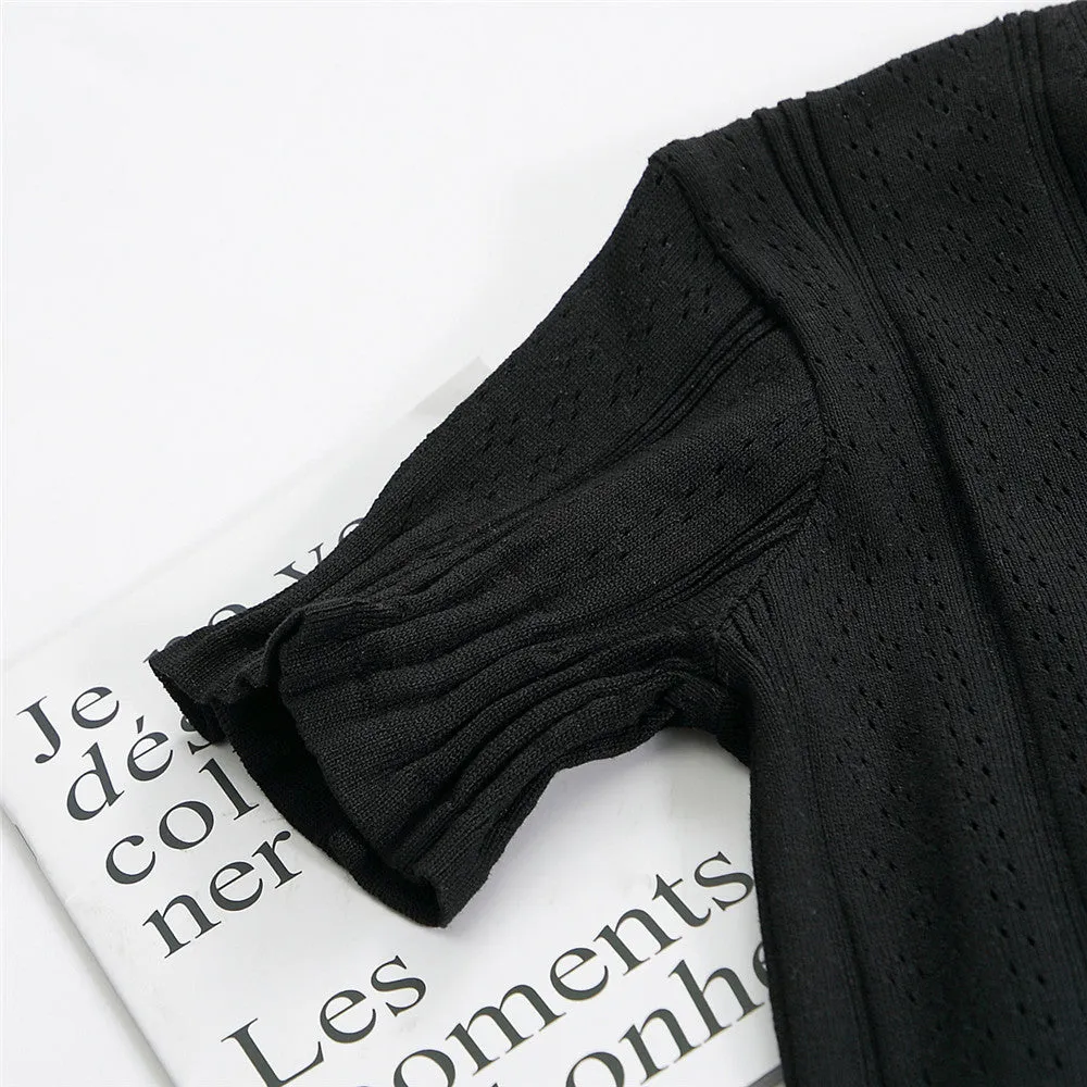Bare Belly INS Popular cecShort Sleeve Tops Women Summer V-Neck Cardigan See Through Thin Short Sweater Outerwear
