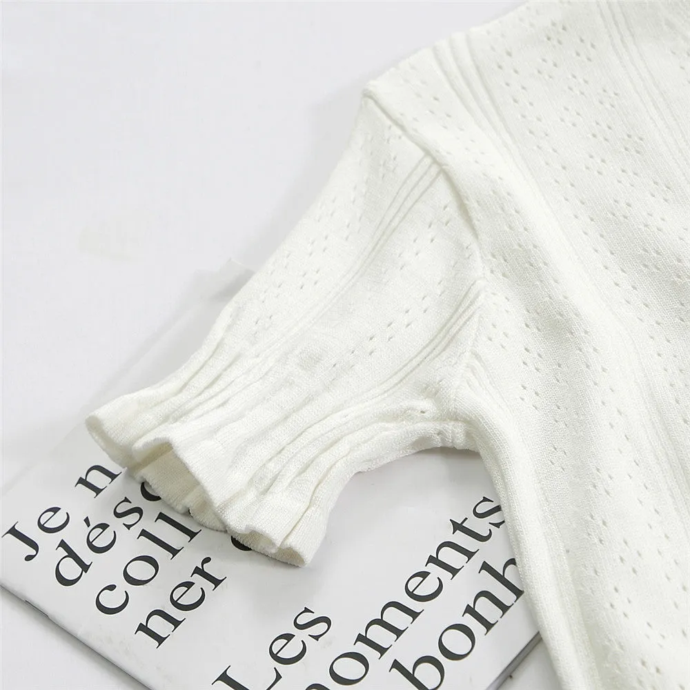Bare Belly INS Popular cecShort Sleeve Tops Women Summer V-Neck Cardigan See Through Thin Short Sweater Outerwear