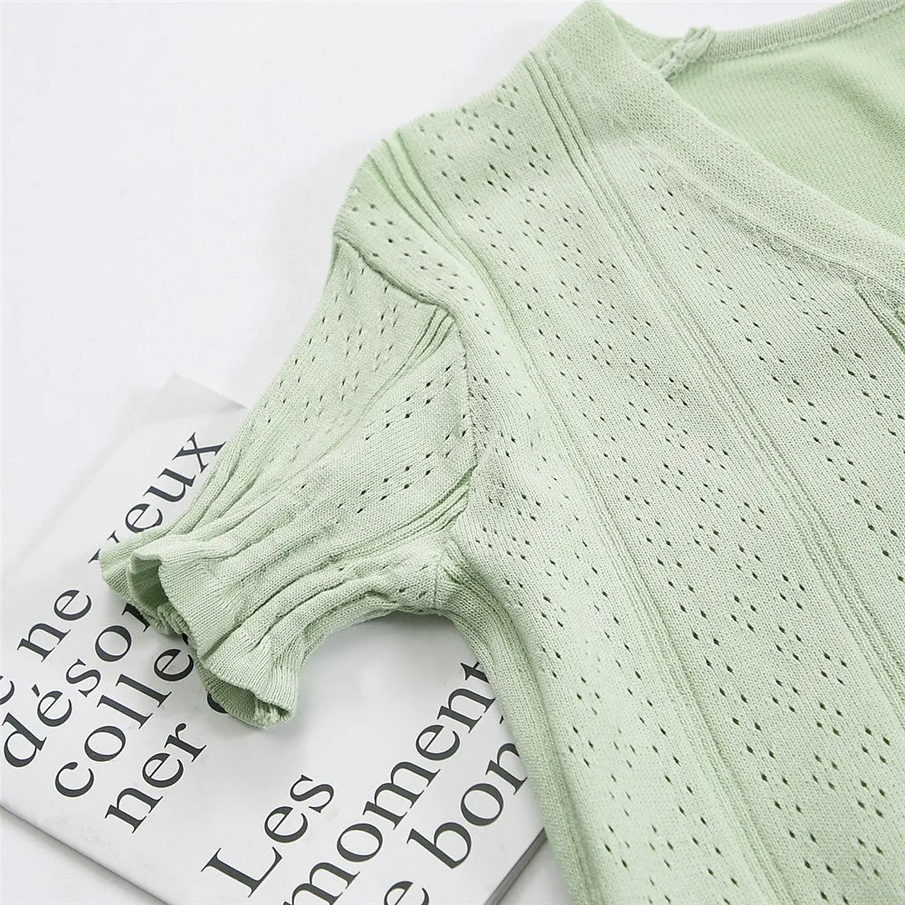 Bare Belly INS Popular cecShort Sleeve Tops Women Summer V-Neck Cardigan See Through Thin Short Sweater Outerwear