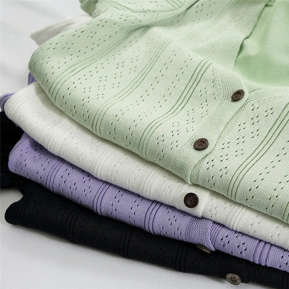 Bare Belly INS Popular cecShort Sleeve Tops Women Summer V-Neck Cardigan See Through Thin Short Sweater Outerwear