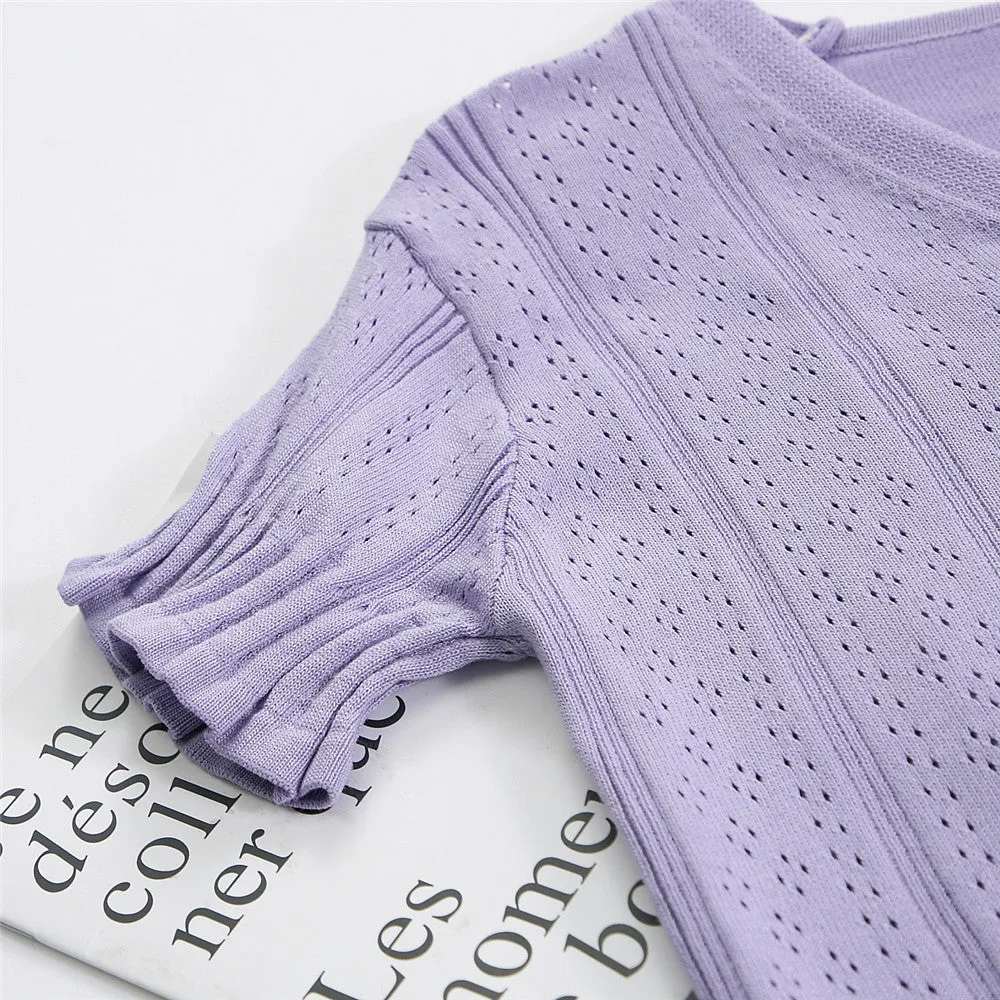 Bare Belly INS Popular cecShort Sleeve Tops Women Summer V-Neck Cardigan See Through Thin Short Sweater Outerwear