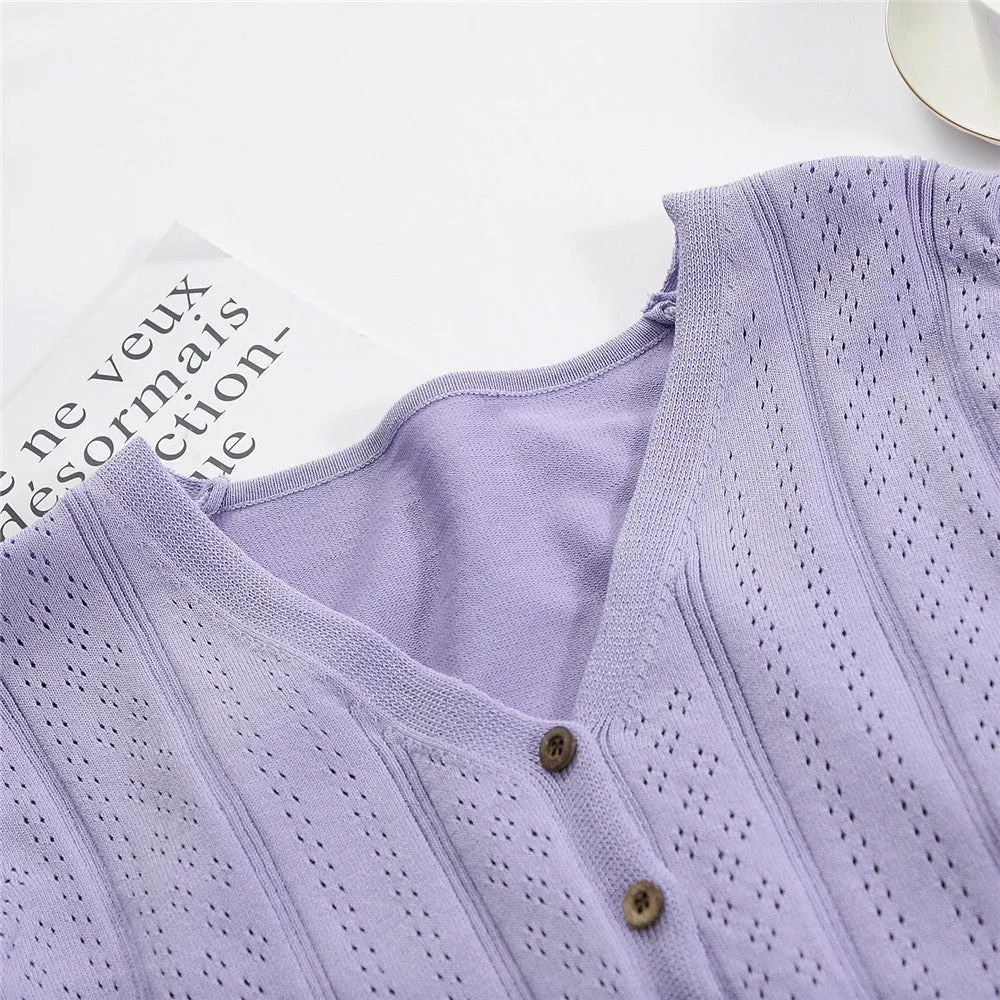 Bare Belly INS Popular cecShort Sleeve Tops Women Summer V-Neck Cardigan See Through Thin Short Sweater Outerwear