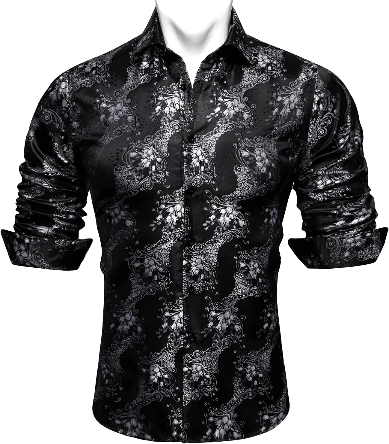 Barry.Wang Mens Western Shirts Silk Paisley Long Sleeve Button Down Dress Shirt Designer Mexico Cowboy Shirt Party Casual