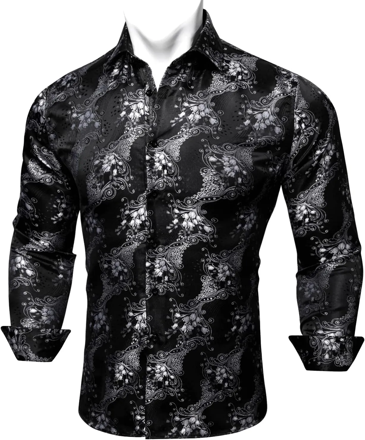 Barry.Wang Mens Western Shirts Silk Paisley Long Sleeve Button Down Dress Shirt Designer Mexico Cowboy Shirt Party Casual