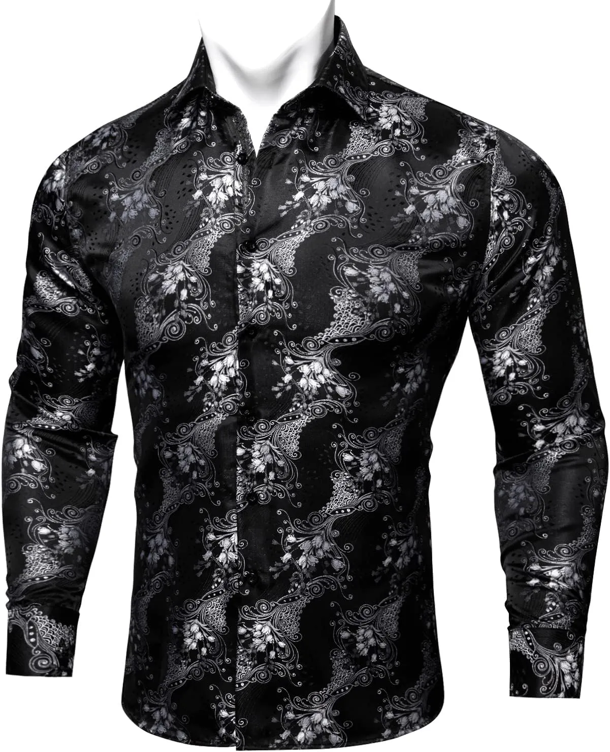Barry.Wang Mens Western Shirts Silk Paisley Long Sleeve Button Down Dress Shirt Designer Mexico Cowboy Shirt Party Casual
