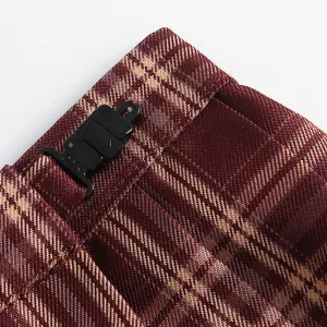 Basic Uniform Skirt Red Chequered Japanese College Uniform A-Line Mid-Length Pleated Skirt