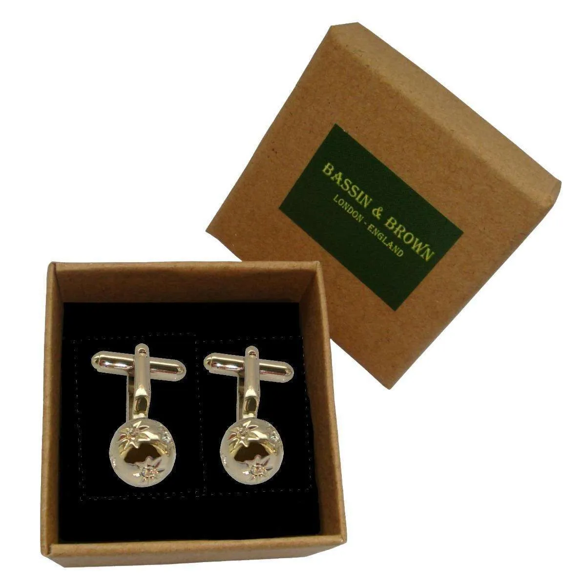 Bassin and Brown Mini Flower Globe Cufflinks - Silver