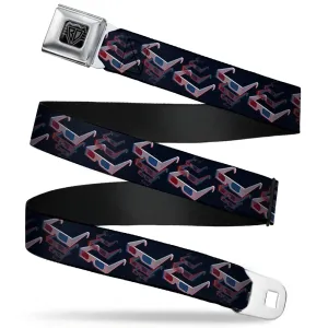 BD Wings Logo CLOSE-UP Full Color Black Silver Seatbelt Belt - 3-D Glasses Black Webbing