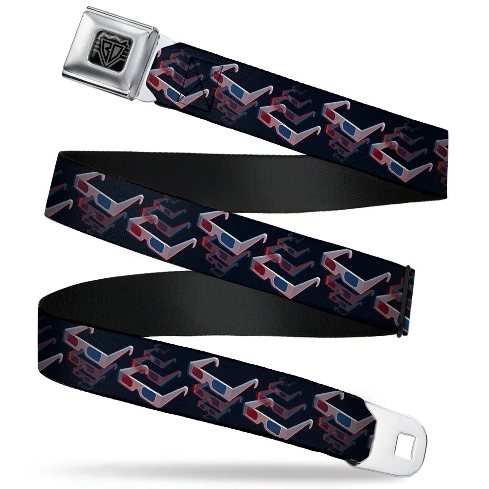 BD Wings Logo CLOSE-UP Full Color Black Silver Seatbelt Belt - 3-D Glasses Black Webbing