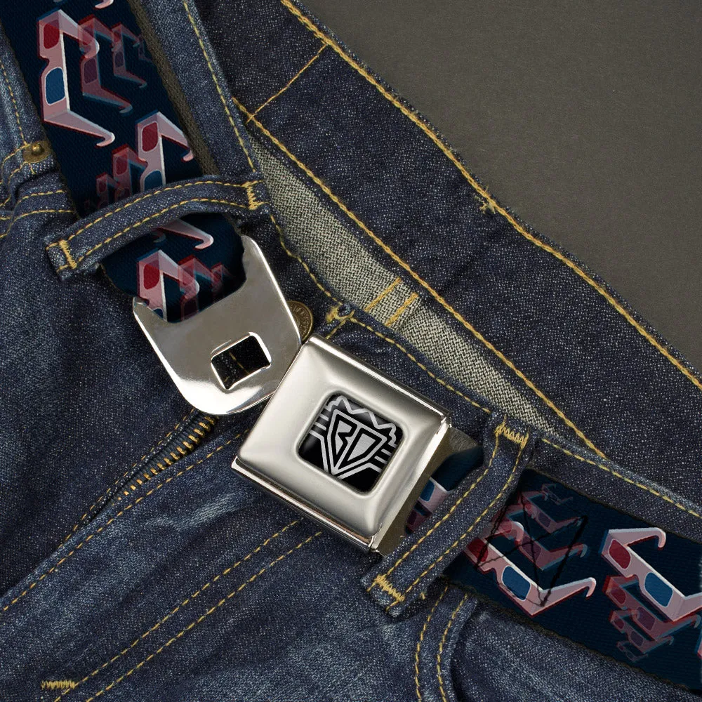 BD Wings Logo CLOSE-UP Full Color Black Silver Seatbelt Belt - 3-D Glasses Black Webbing