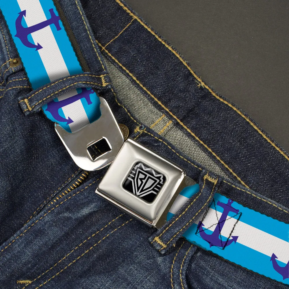 BD Wings Logo CLOSE-UP Full Color Black Silver Seatbelt Belt - Anchor/Stripe Blues/White Webbing